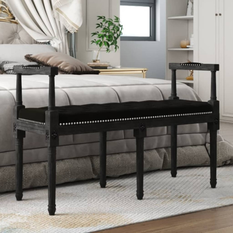 Ławka, czarna, 110x40x70 cm, tapicerowana aksamitem