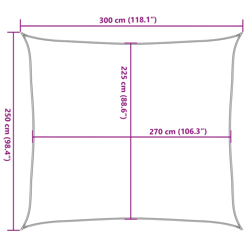 Żagiel przeciwsłoneczny, 160 g/m², czarny, 2,5x3 m, HDPE