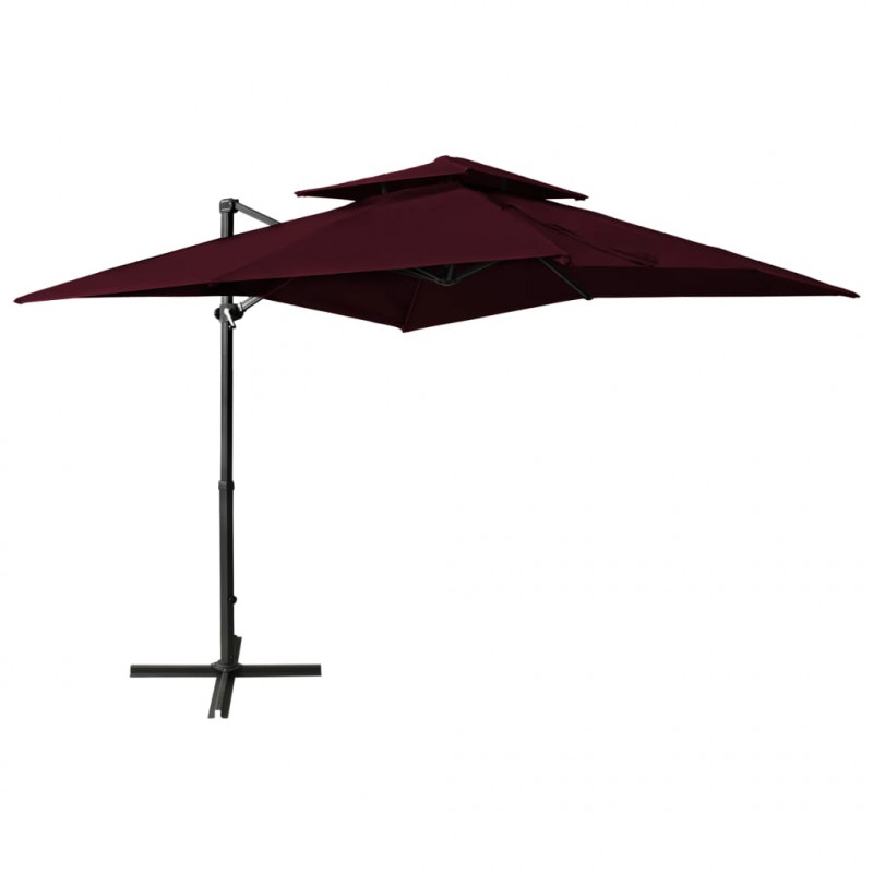 Parasol wiszący z podwójną czaszą, 250x250 cm, bordowy