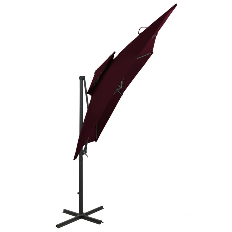 Parasol wiszący z podwójną czaszą, 250x250 cm, bordowy