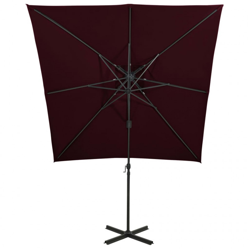 Parasol wiszący z podwójną czaszą, 250x250 cm, bordowy