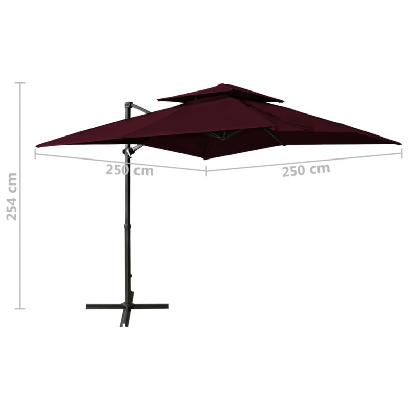 Parasol wiszący z podwójną czaszą, 250x250 cm, bordowy