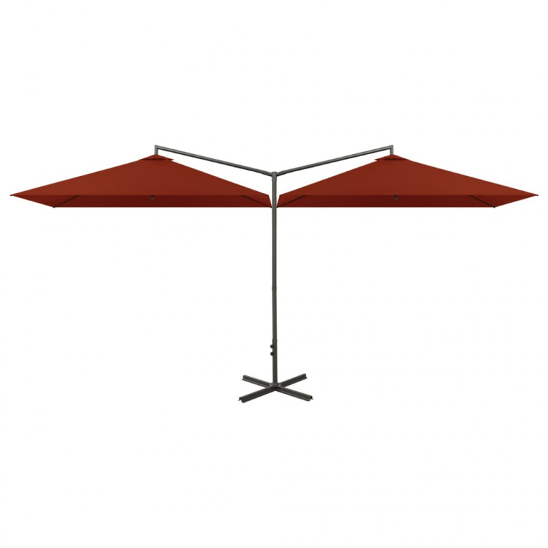 Podwójny parasol ogrodowy, stalowy słupek, terakota, 600x300 cm
