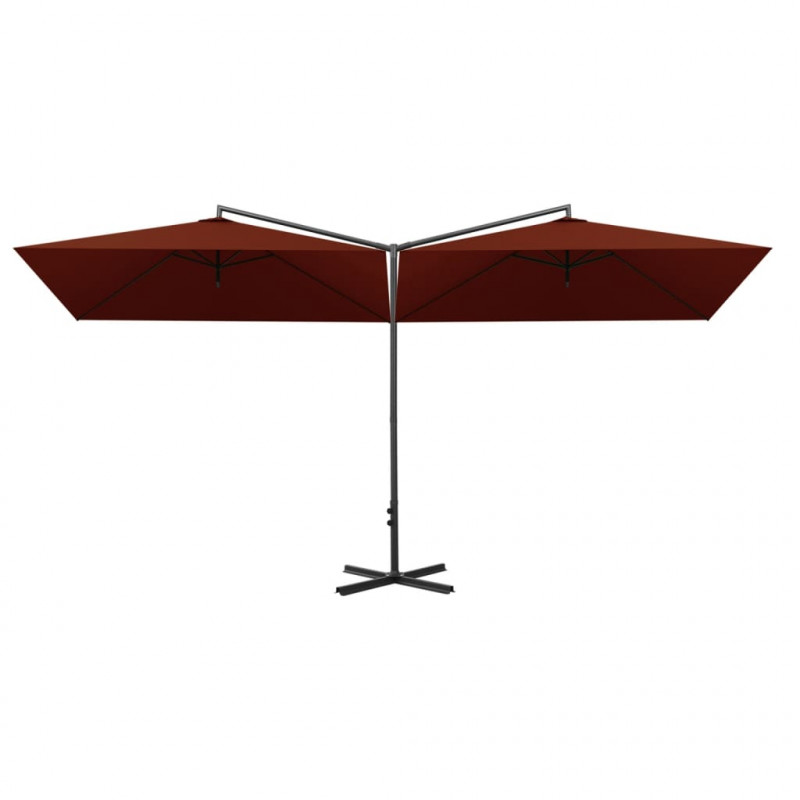 Podwójny parasol ogrodowy, stalowy słupek, terakota, 600x300 cm
