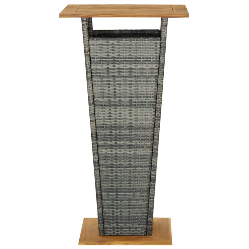 Stolik barowy, szary, 60x60x110 cm, rattan PE i lita akacja
