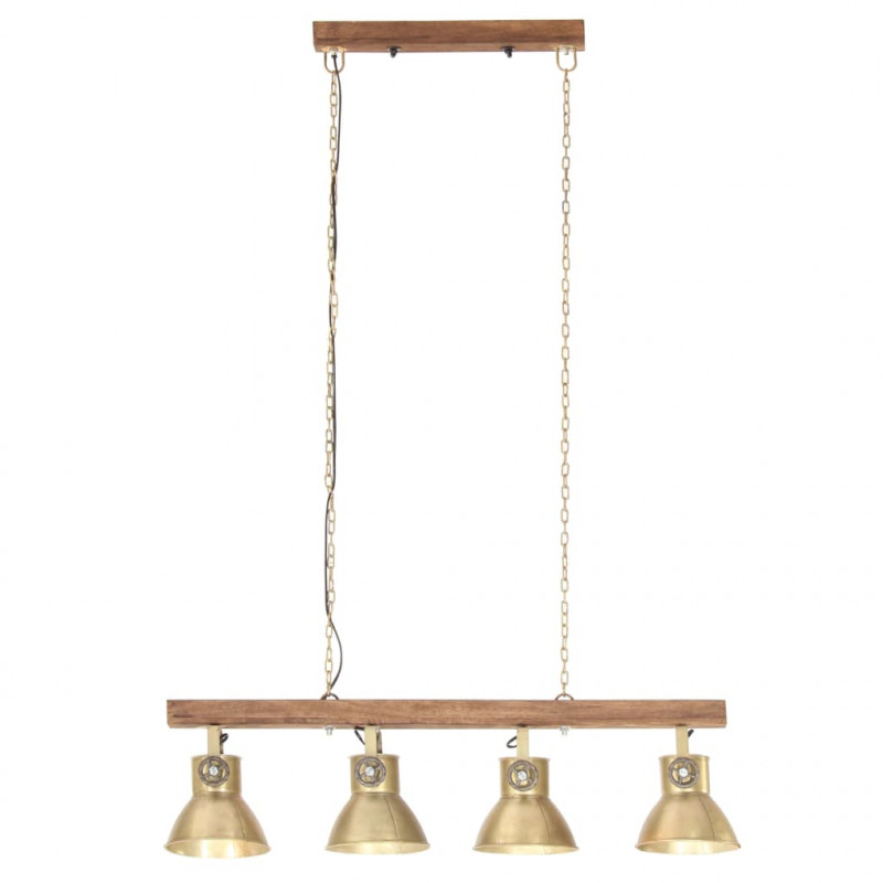 Industrialna lampa sufitowa, kolor mosiądzu, E27, drewno mango