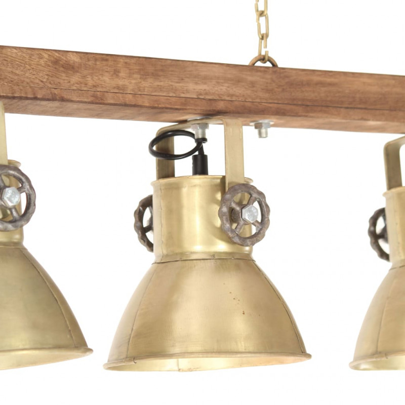Industrialna lampa sufitowa, kolor mosiądzu, E27, drewno mango