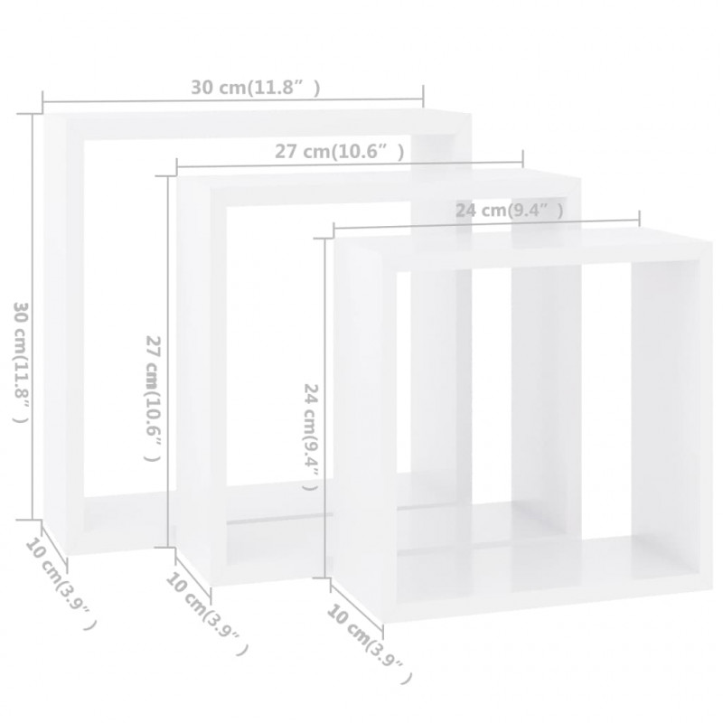 Półki ścienne kostki, 3 szt., białe, MDF