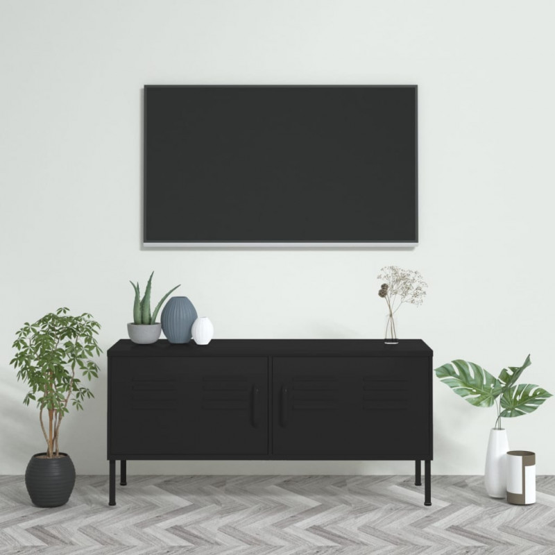 Szafka pod telewizor, czarna, 105x35x52 cm, stalowa