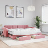 Sofa rozsuwana z szufladami, różowa, 80x200 cm, aksamit