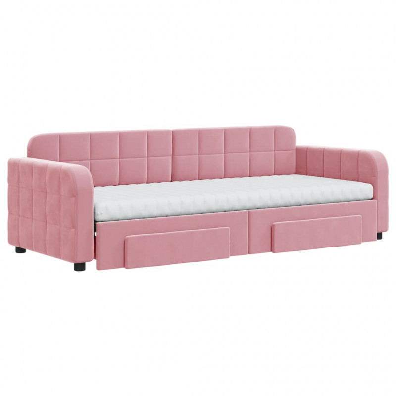 Sofa rozsuwana z szufladami, różowa, 80x200 cm, aksamit