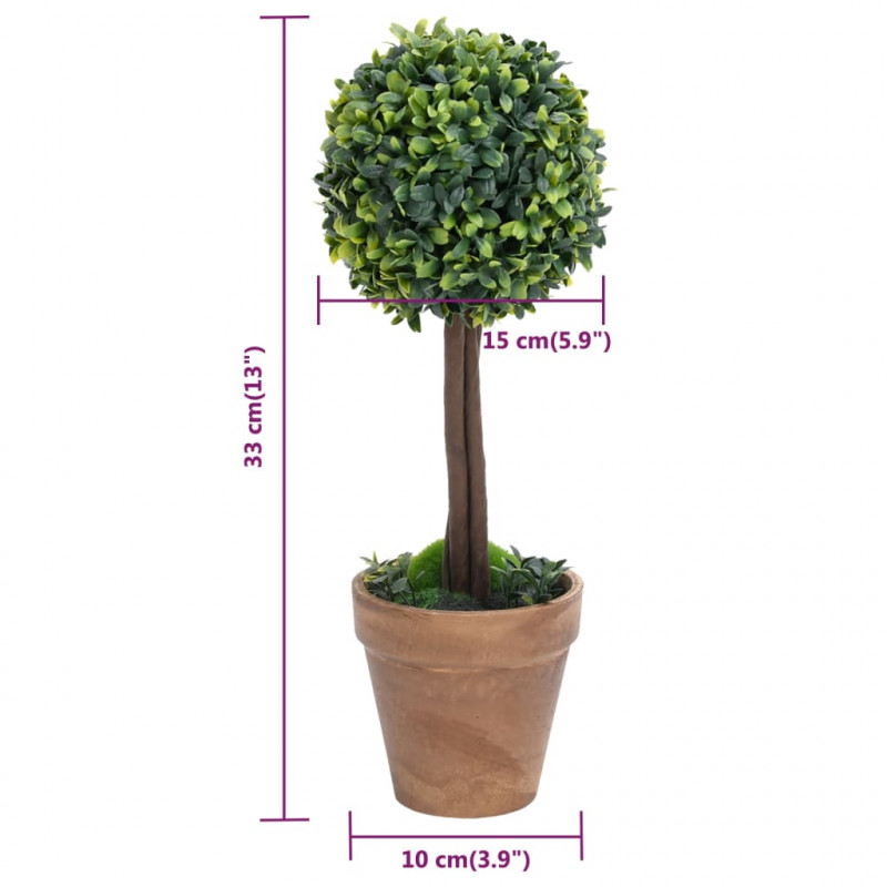 Kule ze sztucznego bukszpanu w doniczce, 2 szt., zielone, 33 cm