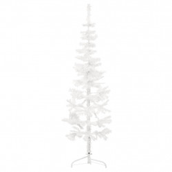 Smukła choinka połówka ze stojakiem, sztuczna, biała, 150 cm