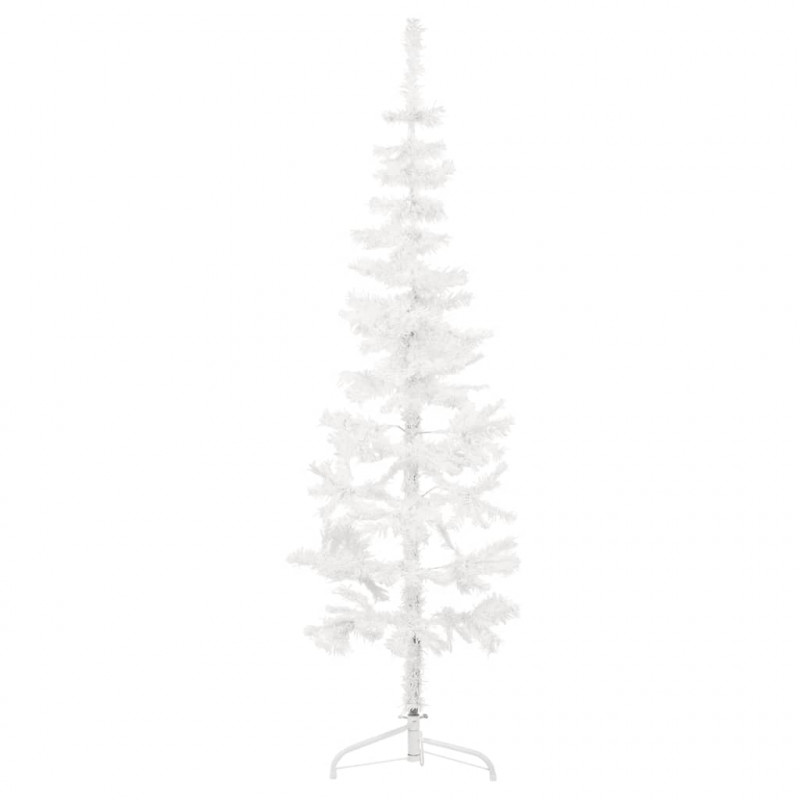 Smukła choinka połówka ze stojakiem, sztuczna, biała, 150 cm