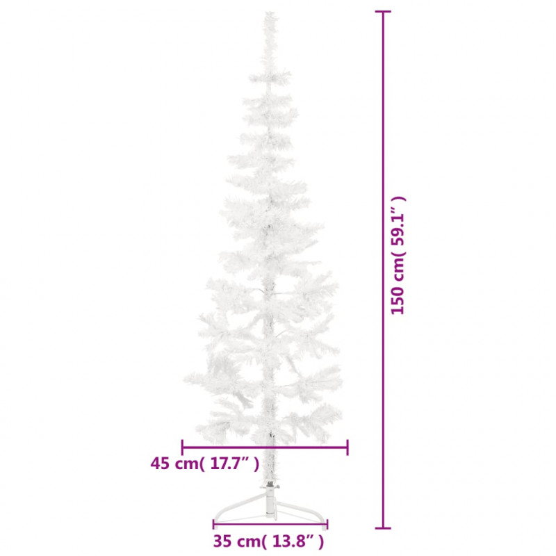 Smukła choinka połówka ze stojakiem, sztuczna, biała, 150 cm