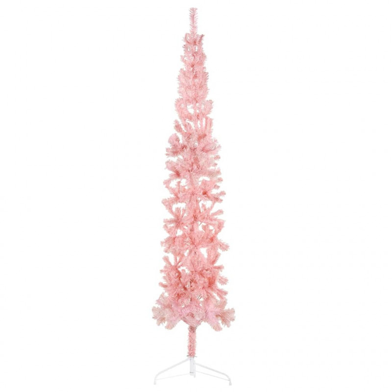 Smukła choinka połówka ze stojakiem, sztuczna, różowa, 240 cm