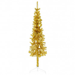 Smukła choinka połówka ze stojakiem, sztuczna, złota, 150 cm