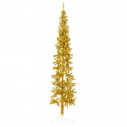 Smukła choinka połówka ze stojakiem, sztuczna, złota, 210 cm