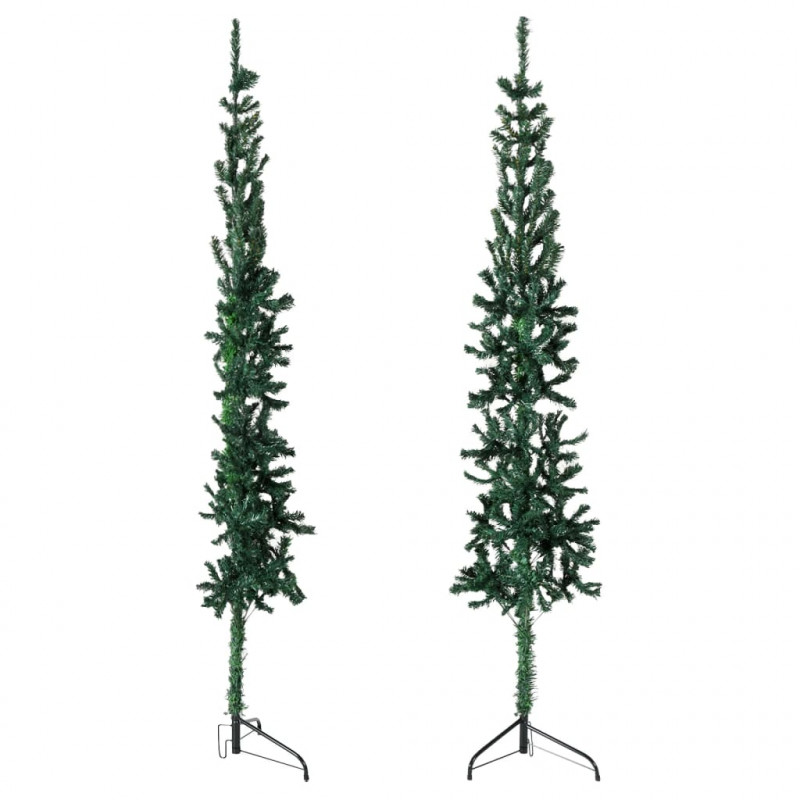 Smukła choinka połówka ze stojakiem, sztuczna, zielona, 150 cm