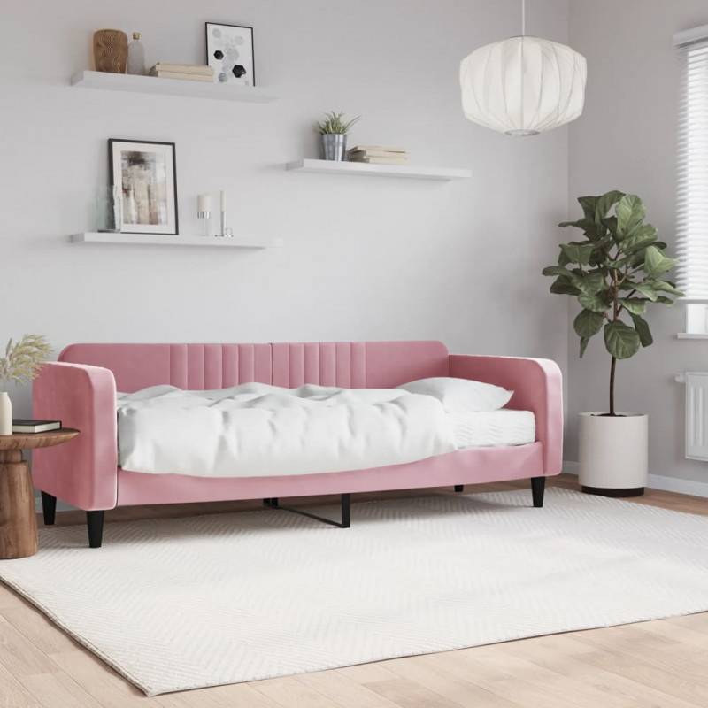 Sofa z materacem do spania, różowa, 80x200 cm, aksamit