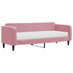 Sofa z materacem do spania, różowa, 80x200 cm, aksamit