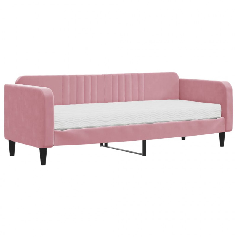 Sofa z materacem do spania, różowa, 80x200 cm, aksamit