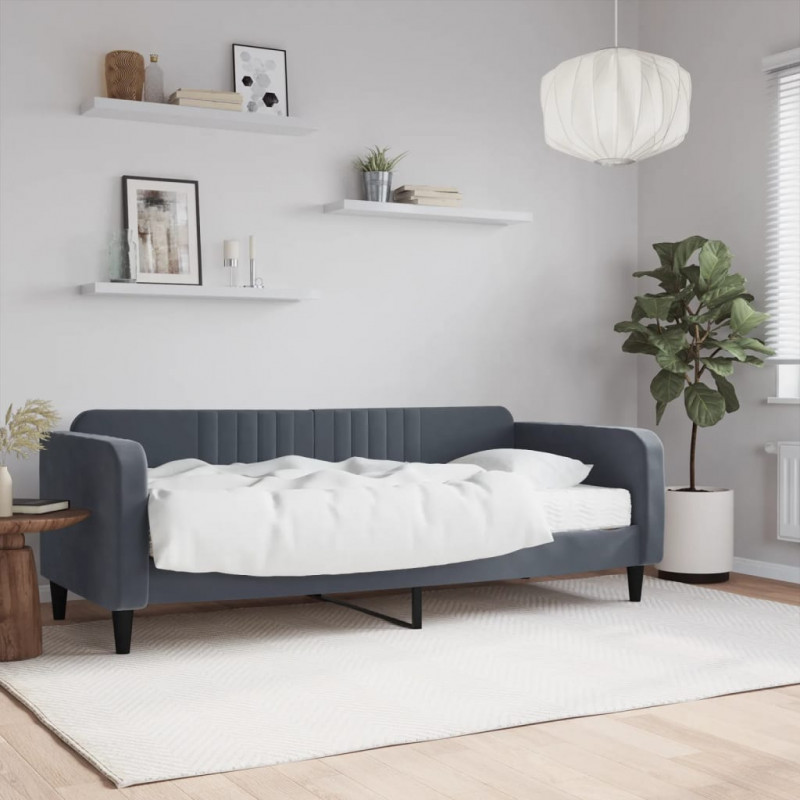 Sofa z materacem do spania, ciemnoszara, 90x200 cm, aksamit