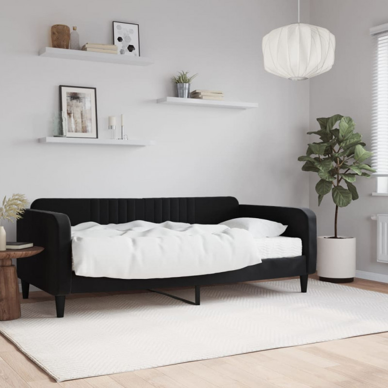 Sofa z materacem do spania, czarna, 90x190 cm, aksamit