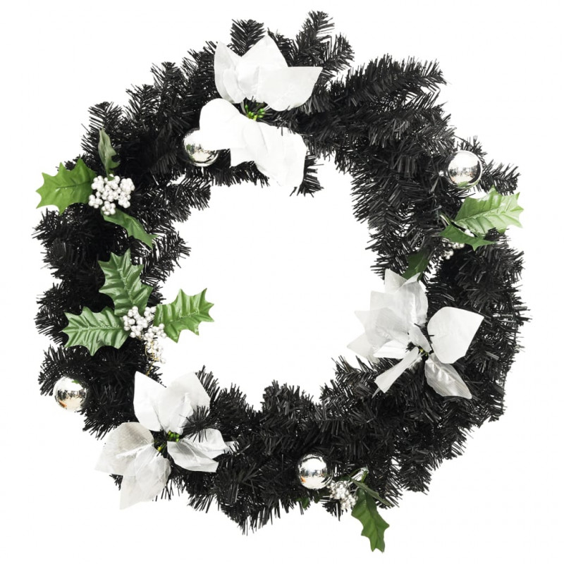 Wieniec świąteczny z lampkami LED, czarny, 60 cm, PVC