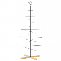 Metalowa choinka z drewnianą podstawą, czarna, 150 cm