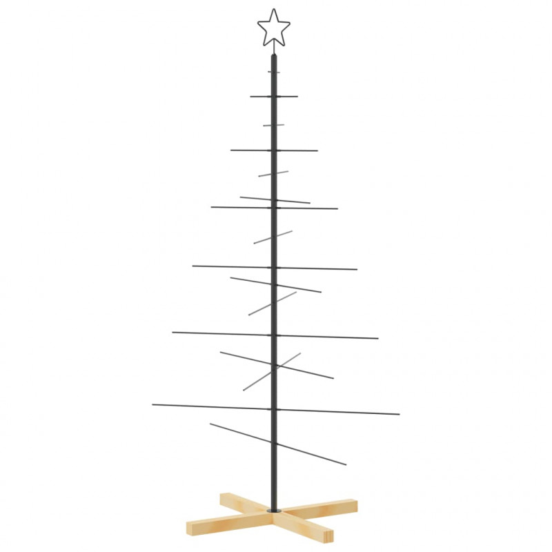 Metalowa choinka z drewnianą podstawą, czarna, 150 cm