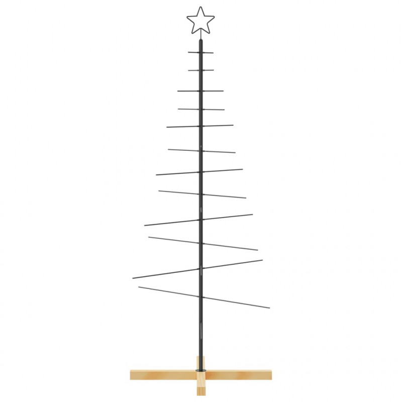 Metalowa choinka z drewnianą podstawą, czarna, 150 cm