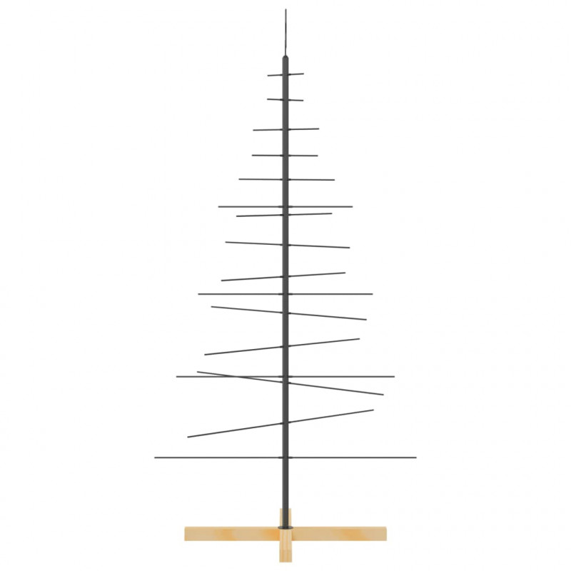 Metalowa choinka z drewnianą podstawą, czarna, 150 cm