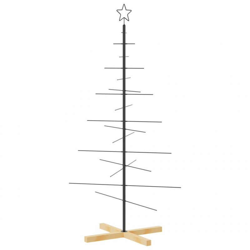 Metalowa choinka z drewnianą podstawą, czarna, 150 cm