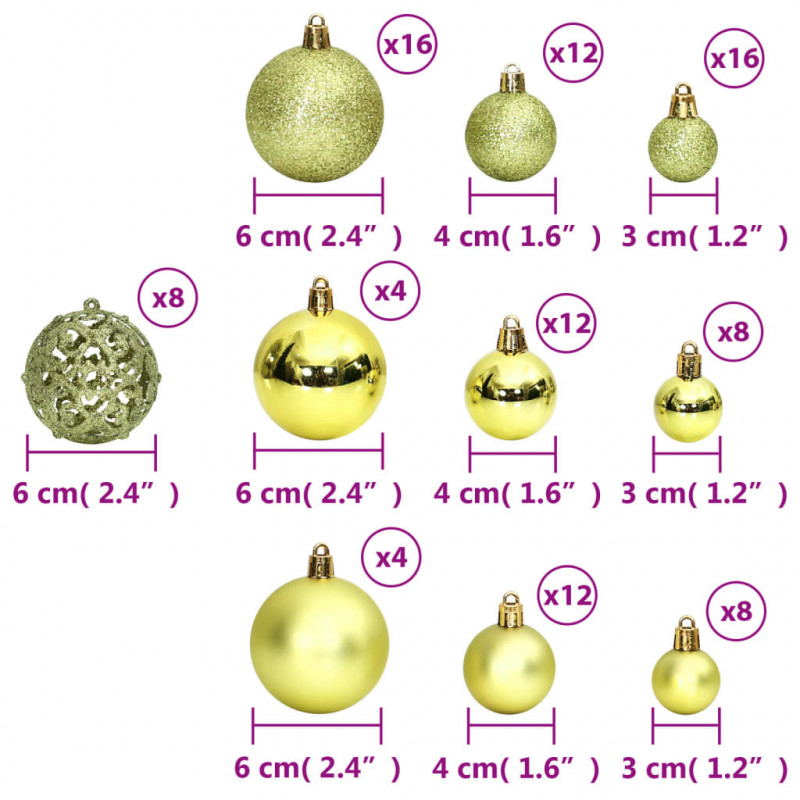 Bombki świąteczne, 100 szt., jasnozielone, 3/4/6 cm