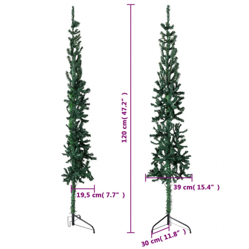 Smukła choinka połówka ze stojakiem, sztuczna, zielona, 120 cm
