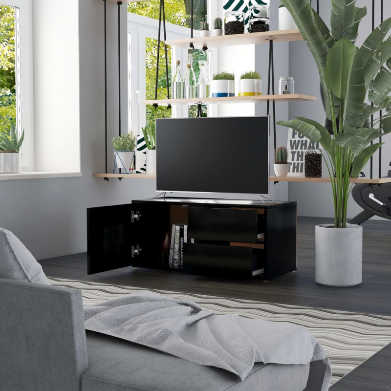 Szafka pod TV, czarna, 80x34x36 cm materiał drewnopochodny
