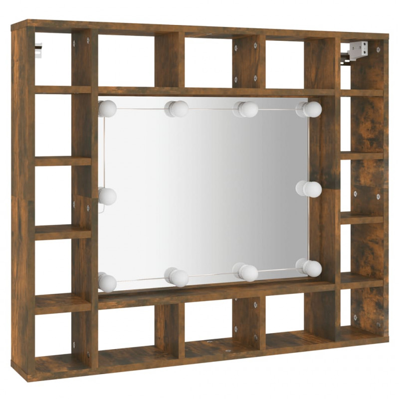Szafka z lustrem i LED, przydymiony dąb, 91x15x76,5 cm