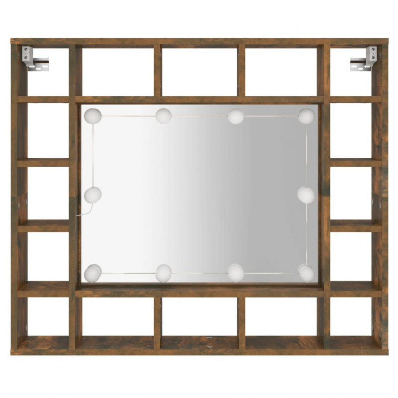 Szafka z lustrem i LED, przydymiony dąb, 91x15x76,5 cm