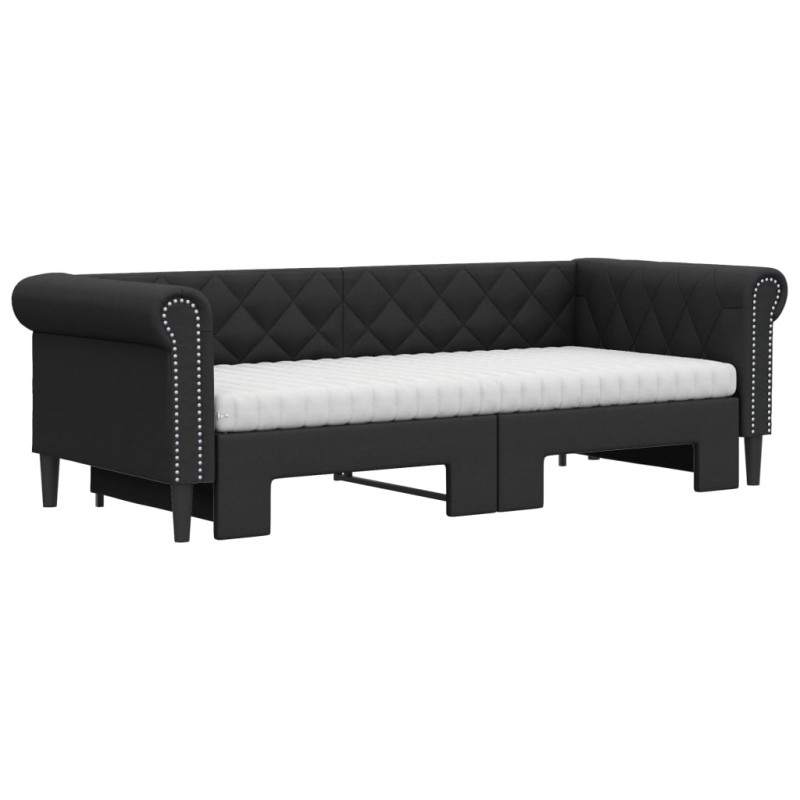 Sofa rozsuwana z materacami, czarna, 90x200 cm, ekoskóra
