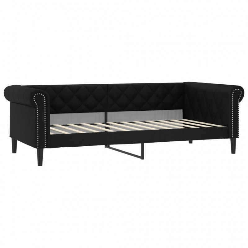 Sofa rozsuwana z materacami, czarna, 90x200 cm, ekoskóra