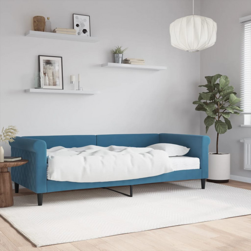 Sofa z materacem do spania, niebieska, 90x200 cm, aksamit