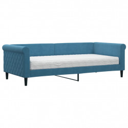 Sofa z materacem do spania, niebieska, 90x200 cm, aksamit