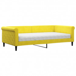 Sofa z materacem do spania, żółta, 100x200 cm, aksamit