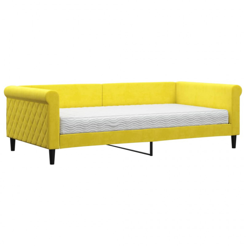 Sofa z materacem do spania, żółta, 100x200 cm, aksamit