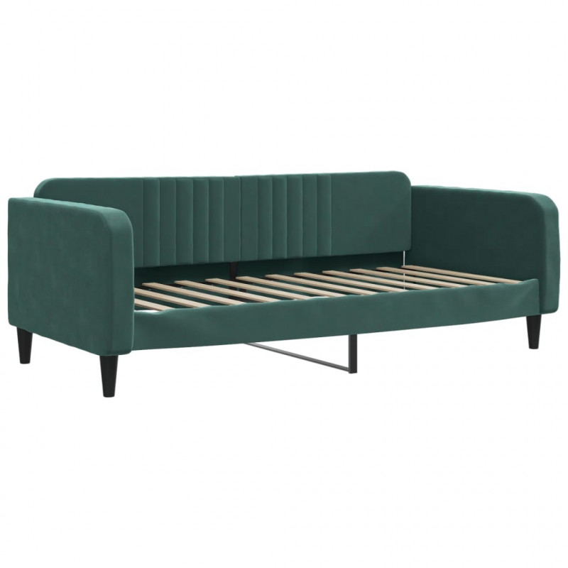 Sofa rozsuwana z materacami, ciemnozielona, 90x200 cm, aksamit
