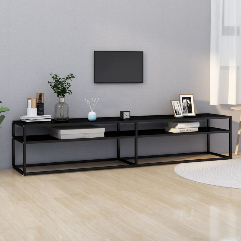Szafka pod TV, czarna, 200x40x40,5 cm, hartowane szkło