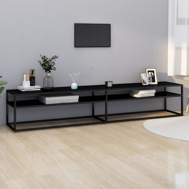 Szafka pod TV, czarna, 220x40x40,5 cm, hartowane szkło
