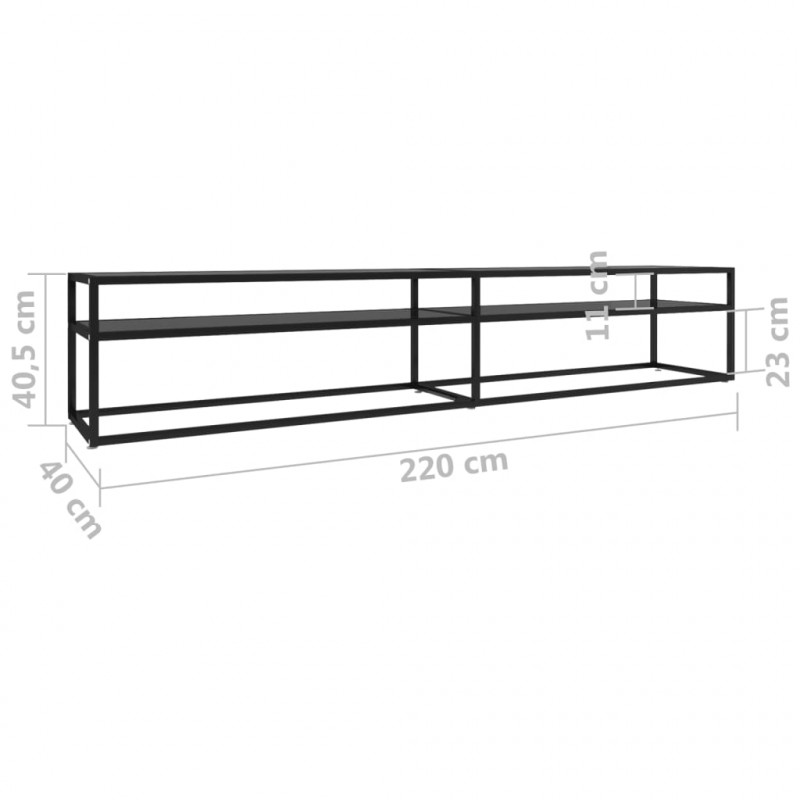 Szafka pod TV, czarna, 220x40x40,5 cm, hartowane szkło