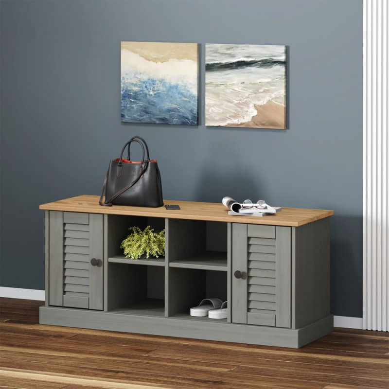 Szafka na buty VIGO, szara, 106x35x45 cm, lite drewno sosnowe
